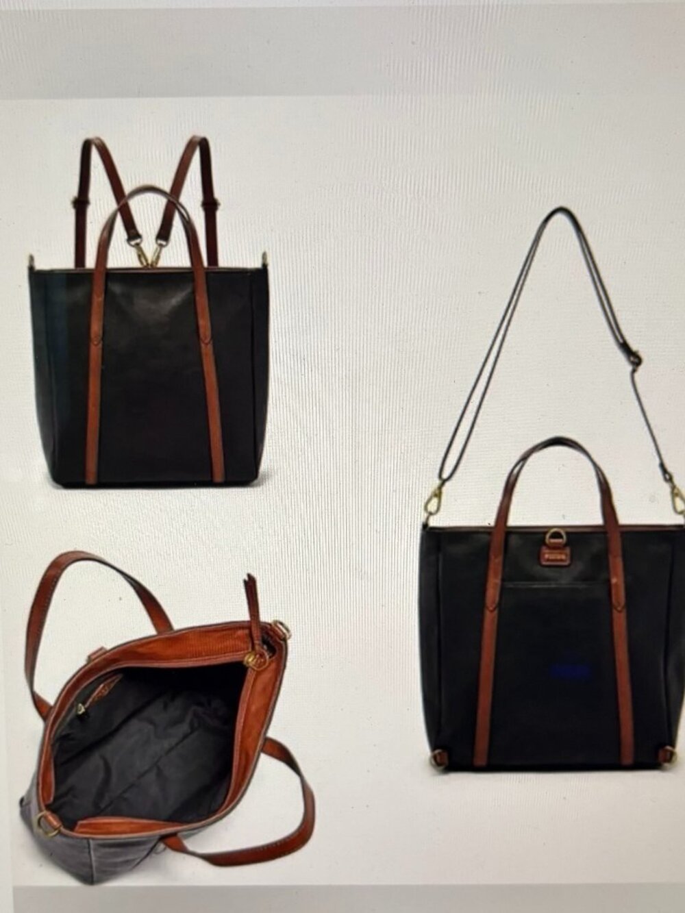 Auth. FOSSIL Iconic Sydney Genuine Leather Convertible Backpack Tote Bag - Picture 7 of 7